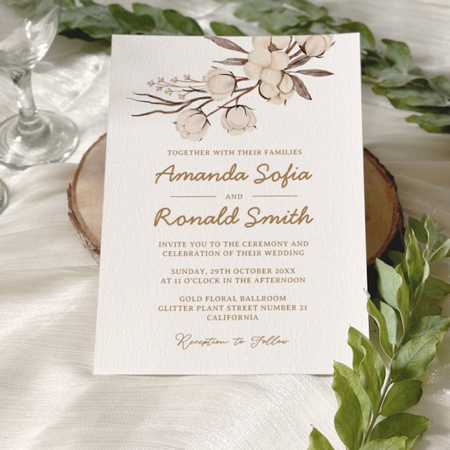 Invitation Mariage floral de coton rustique (Créateur téléchargé)