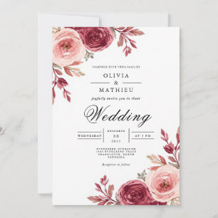 Invitation Mariage floral de fleurs de Roses sombres