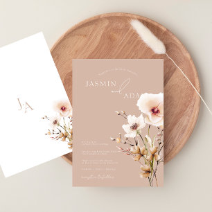 Invitation Mariage Floral de Fleurs Sauvages Rose Poussiéreux