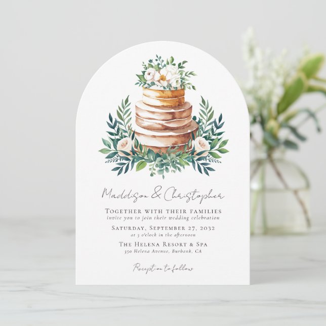 Invitation Mariage floral de gâteau Eucalyptus (Debout devant)