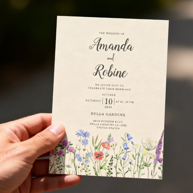 Invitation Mariage Floral de Jardin Champêtre Fleur des Champ (Créateur téléchargé)