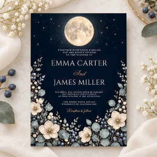 Invitation Mariage Floral de Jardin d'Hiver au Clair de Lune