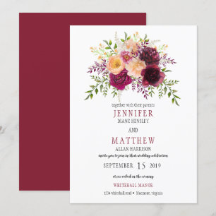 Invitation Mariage floral de la Bourgogne et du Peach 