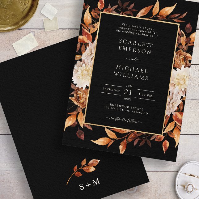 Invitation Mariage floral de la chute noire (Black Fall Floral Wedding Invitation
)