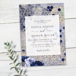 Invitation Mariage floral de la marine Blue Honeypeb