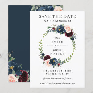 Invitation Mariage floral de la marine bourguignonne Enregist