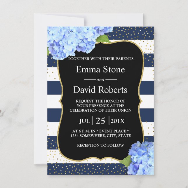 Invitation Mariage floral de la marine nautique (Devant)