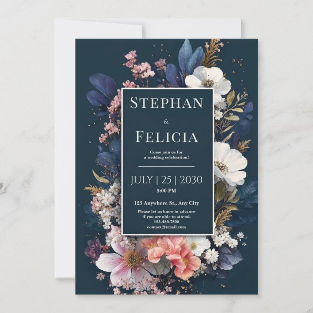 Invitation Mariage floral de la marine romantique (Devant)