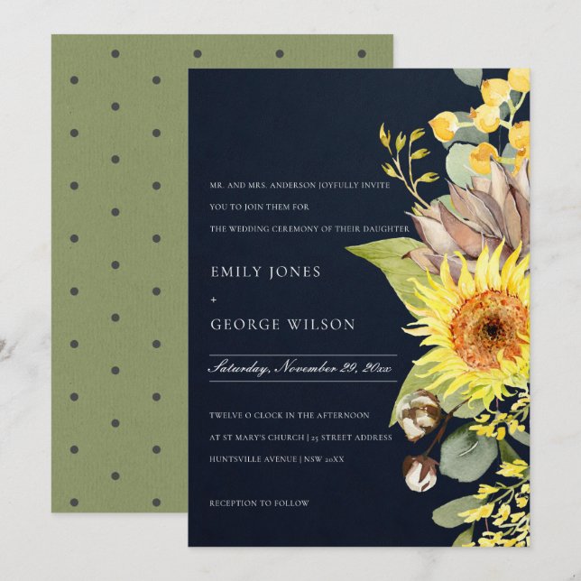 INVITATION MARIAGE FLORAL DE LA PINE EUCALYPTUS CHIC DE LA MA (Devant / Derrière)