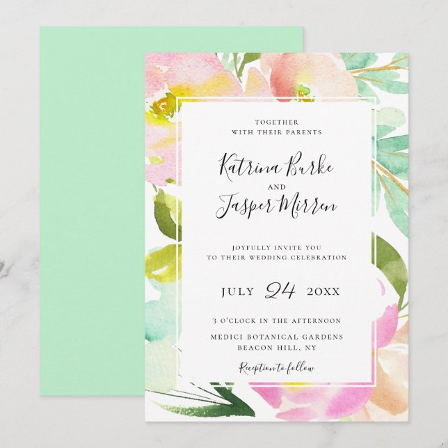 Invitation Mariage floral de la pinte de chair (Devant / Derrière)