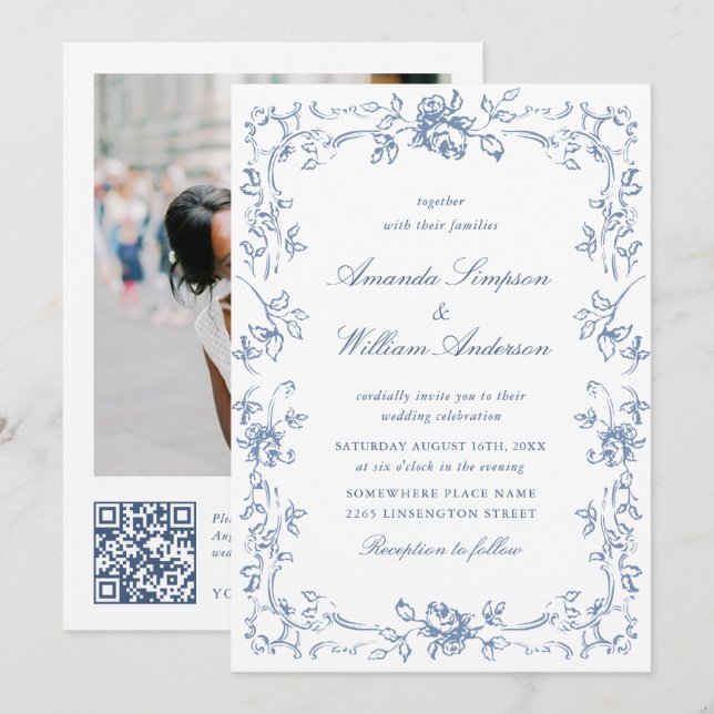 Invitation Mariage Floral de la Renaissance (Devant / Derrière)