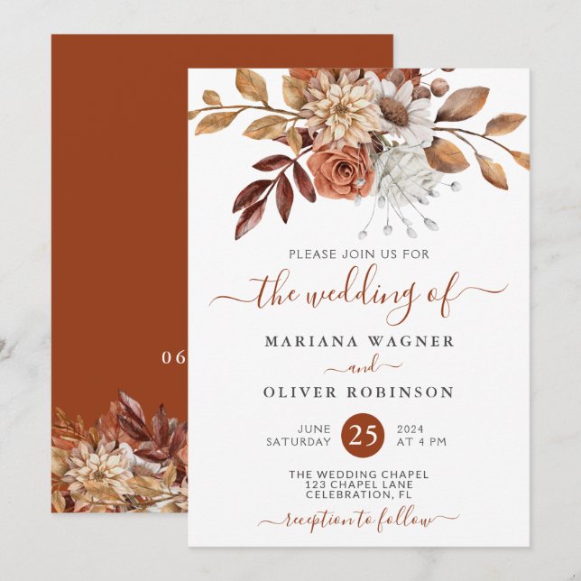 Invitation Mariage floral de l'aquarelle d'automne (Devant / Derrière)