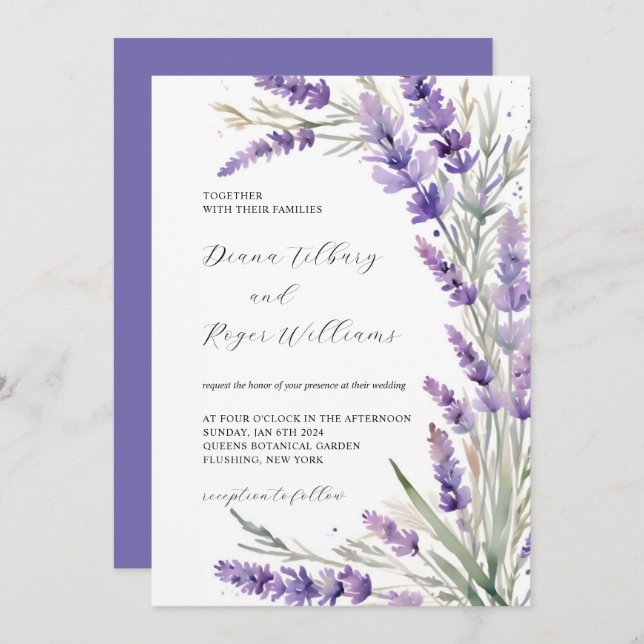 Invitation Mariage floral de lavande rustique (Devant / Derrière)