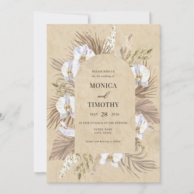 Invitation Mariage floral de l'orchidée de Boho (Devant)