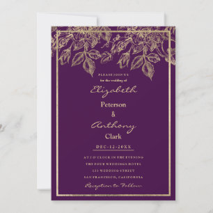 Invitation Mariage floral de luxe violet foncé élégant
