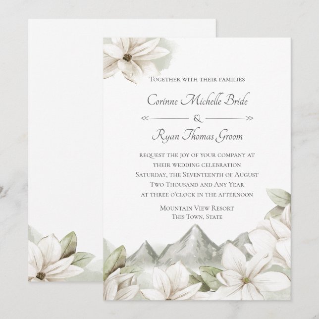 Invitation Mariage floral de montagne (Devant / Derrière)