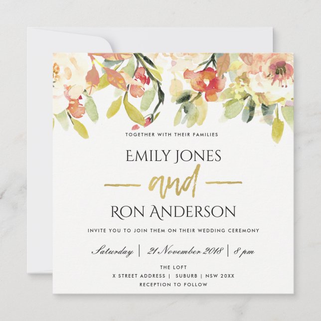 INVITATION MARIAGE FLORAL DE PEACH PEACH ROSE (Devant)