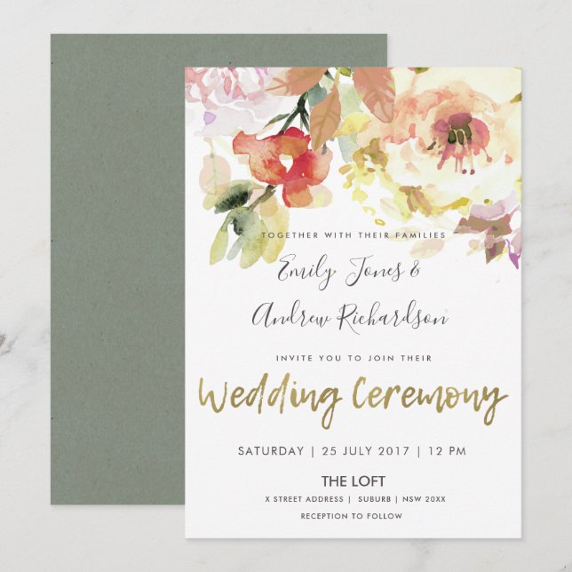 INVITATION MARIAGE FLORAL DE PEACH PEACH ROSE (Devant / Derrière)