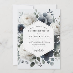 Invitation Mariage Floral De Peinture Bleu Ardoise