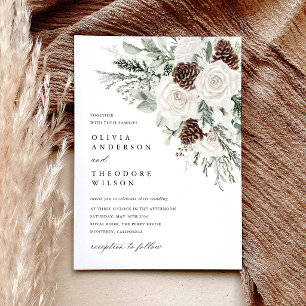 Invitation Mariage Floral de Pin de Vert Sauge en Hiver
