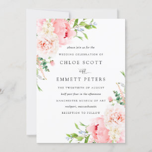 Invitation Mariage floral de pivoine rose romantique