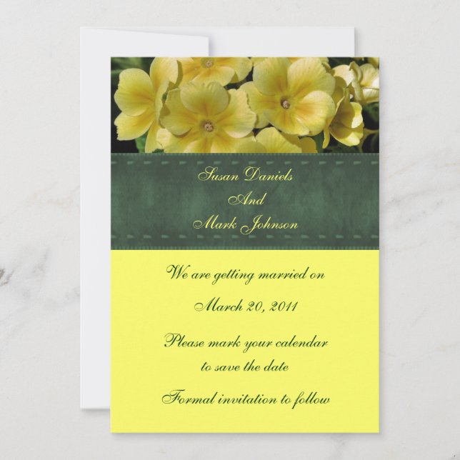 Invitation Mariage Floral De Primrose Jaune Sauvez La Date (Devant)