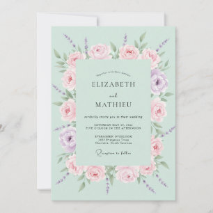 Invitation Mariage Floral de Printemps Menthe