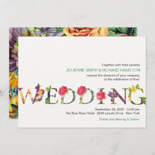 Invitation Mariage floral de rétro typographie moderne