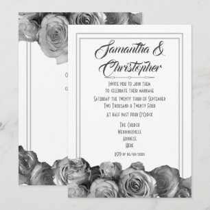 Invitation Mariage floral de rose noir et blanc