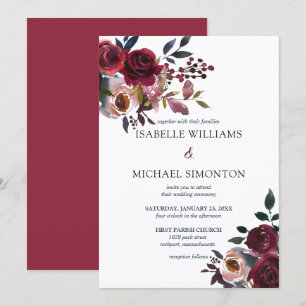 Invitation Mariage floral de rose rose rouge de Bourgogne