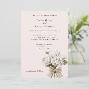 Invitation Mariage floral de roses blanches en faux dentelle