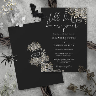 Invitation Mariage floral de roses gothiques noir et blanc