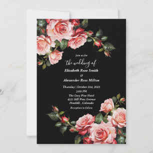 Invitation Mariage floral de roses roses et rouges foncés et