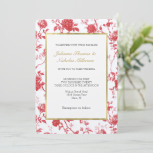 Invitation Mariage Floral de Roses Rouges Romantiques