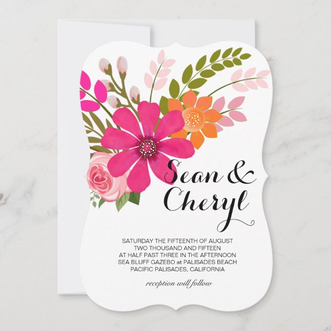 Invitation Mariage floral de ruban de bannière de folklore (Devant)