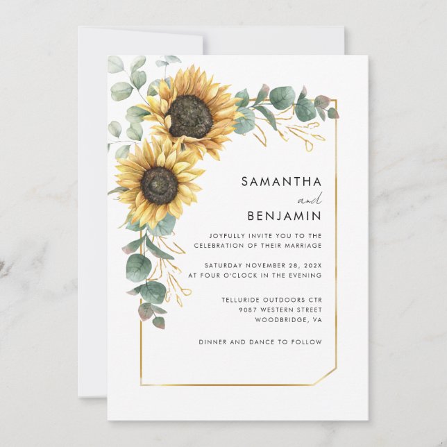 Invitation Mariage floral de tournesol Eucalyptus (Devant)
