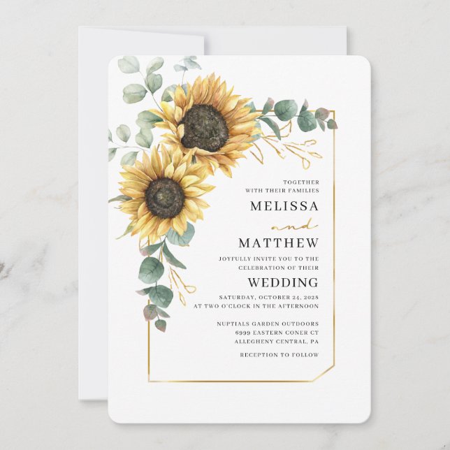Invitation Mariage floral de tournesol moderne (Devant)
