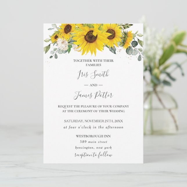 Invitation Mariage floral de tournesol rustique chic (Debout devant)