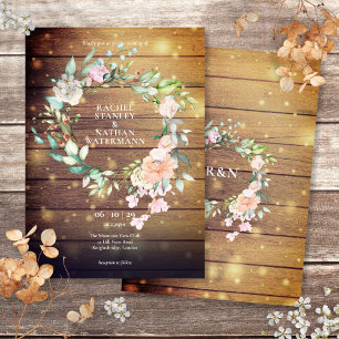 Invitation Mariage Floral de verdure aquarelle en bois rustiq