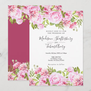 Invitation Mariage floral de verdure et pivoine rose saumon