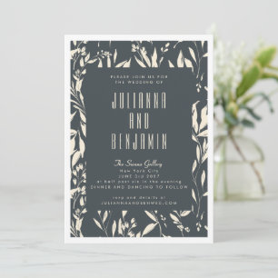 Invitation Mariage Floral Dessiné à la Main Noir Bohème Moder