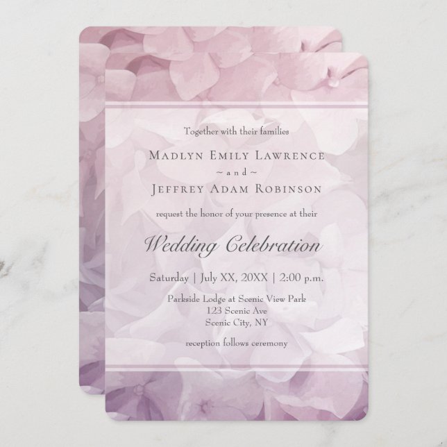 Invitation Mariage floral d'été rose pâle Hydrangea (Devant / Derrière)