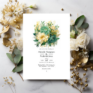 Invitation Mariage floral d'été Verts et ors
