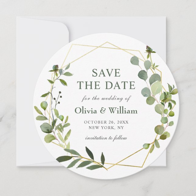 Invitation Mariage Floral d'Eucalyptus Moderne Économisez la  (Devant)