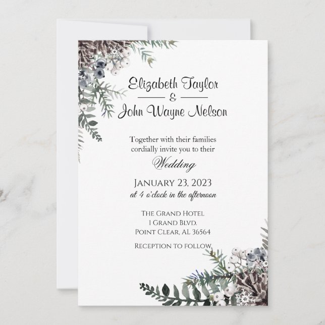Invitation Mariage Floral d'hiver (Devant)
