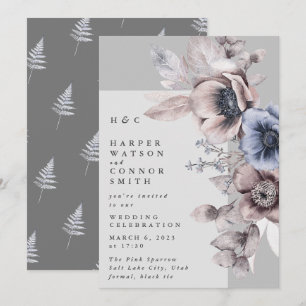 Invitation Mariage Floral d'hiver gris clair moderne