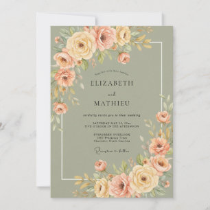 Invitation Mariage Floral Distingué Vert Sauge