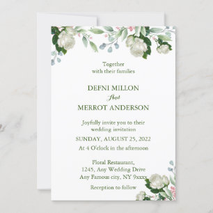 Invitation Mariage floral d'ivoire de couleur verte