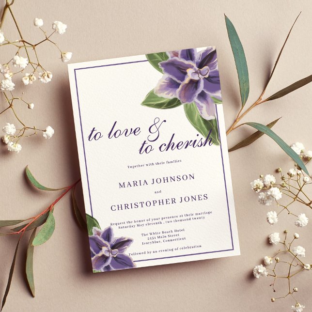 Invitation Mariage floral d'orchidée de lavande violette blan (White purple lavender mint orchid floral wedding)