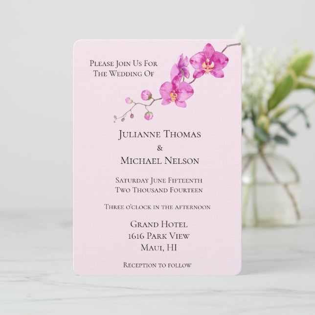 Invitation Mariage floral d'orchidée rose (Debout devant)